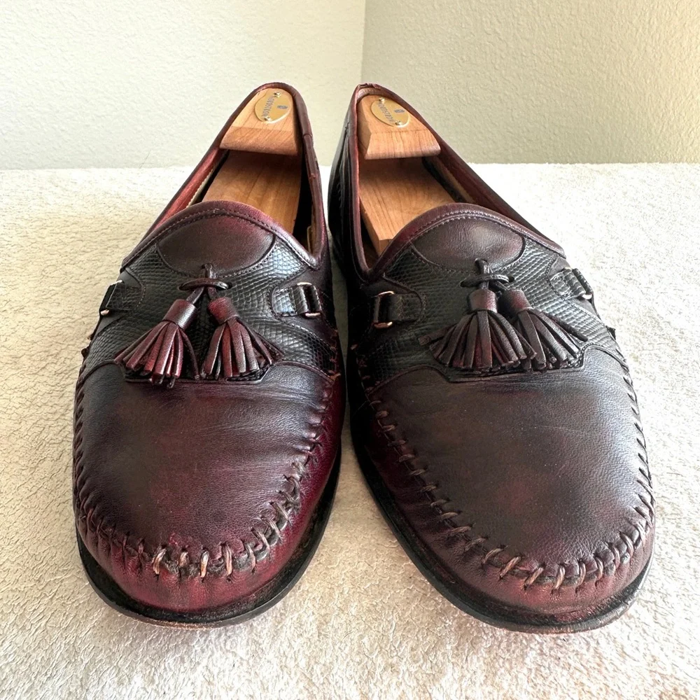 Santoni Men’s tassel loafer braided‎ leather Burgundy size 11 D Italy